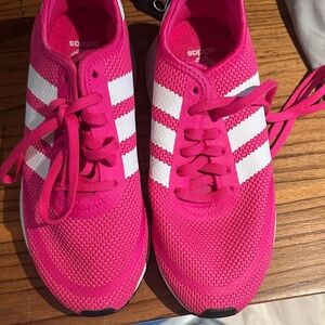 Adidas Women's Bright Pink and White Sneakers
